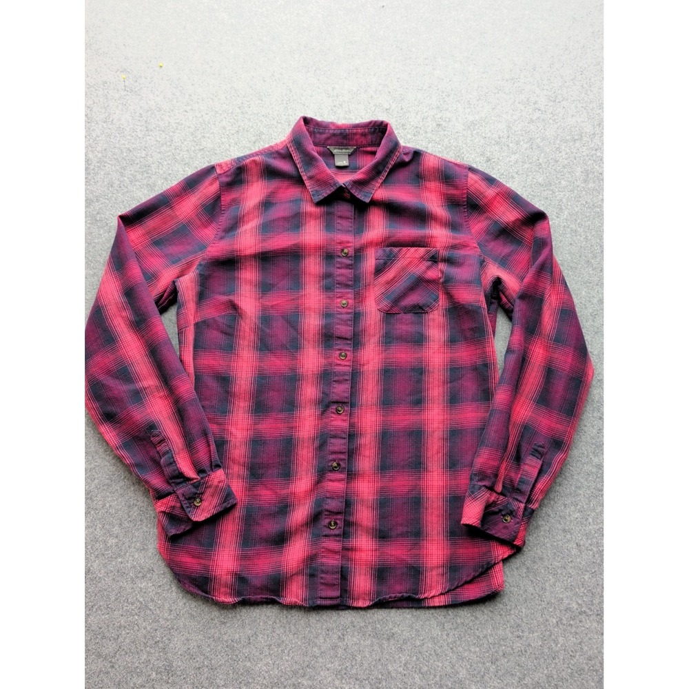 Eddie Bauer Woman's Pino/Purple Plaid Long Sleeve Light Flannel Shirt Size M
